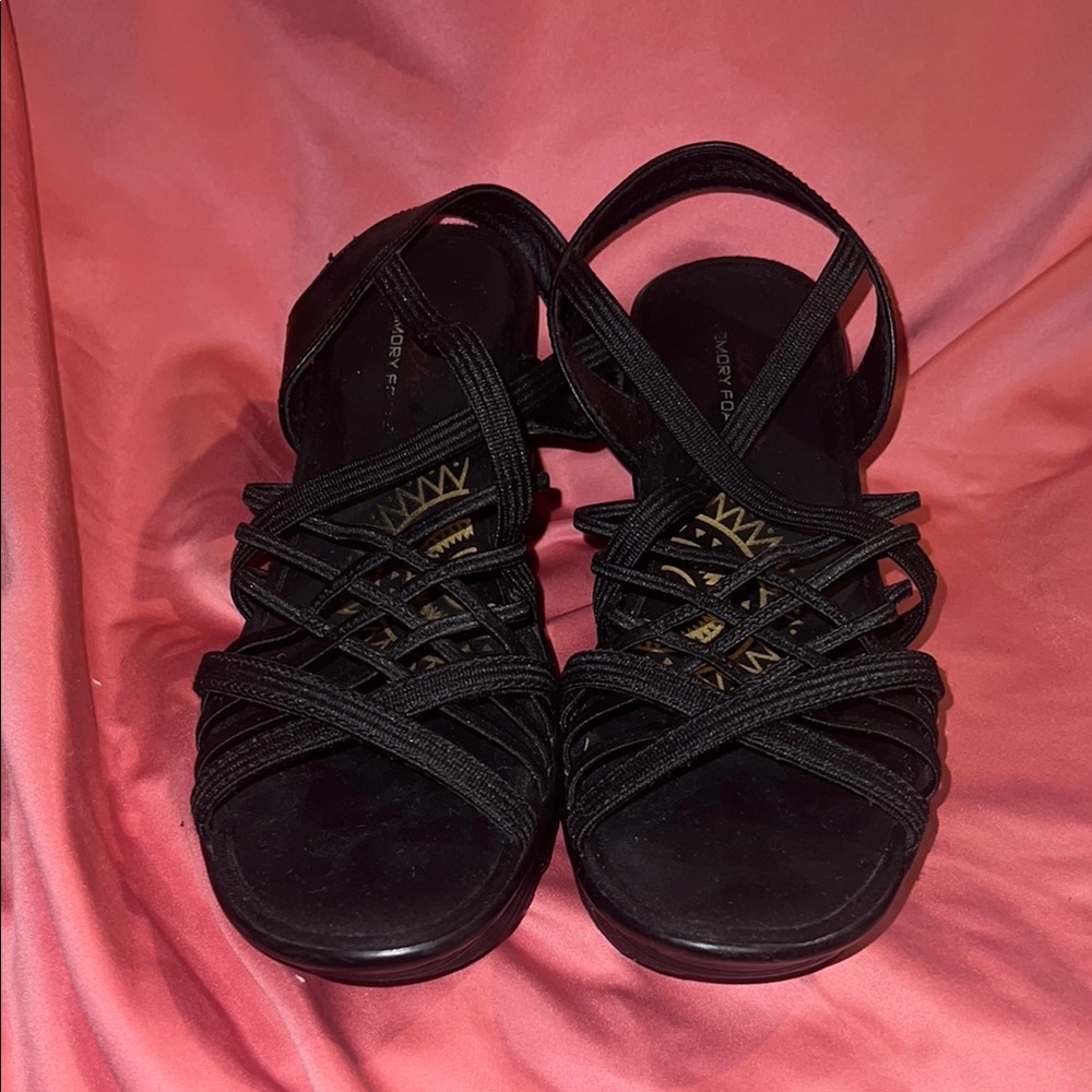 Skechers Women’s Black Strappy Wedge Sandals - Unknown Brand